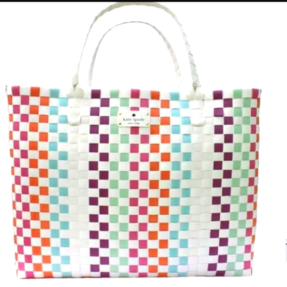 kate spade Handbags - Kate Spade || White Multicolor Woven Beach Shopper Weekender Tote Bag